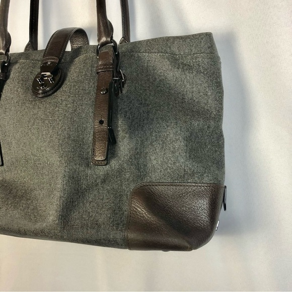Tumi Villa Viverone Gray & Brown Leather Trimmed Business Tote - Picture 3 of 8